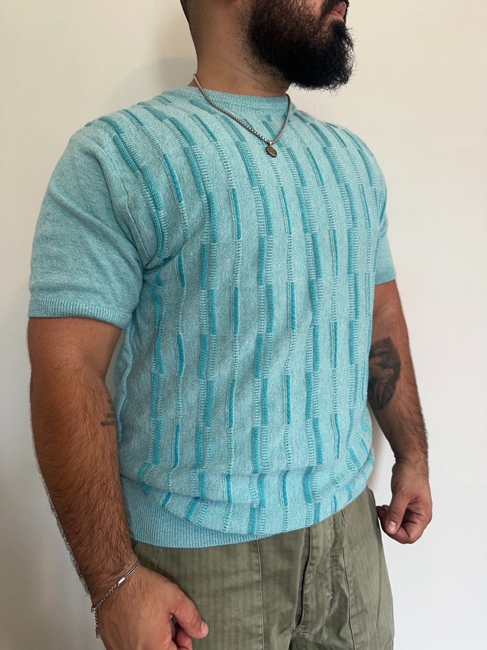 Peletti Men's Light Gray & Teal Crewneck Sweater